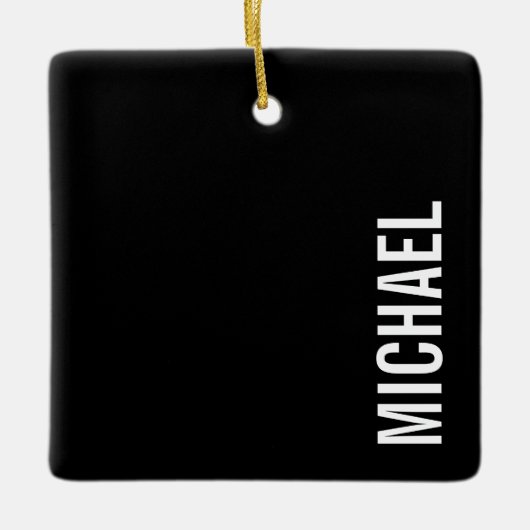 Zwarte Moderne Minimalistische Gepersonaliseerde N Keramisch Ornament (Voorkant)