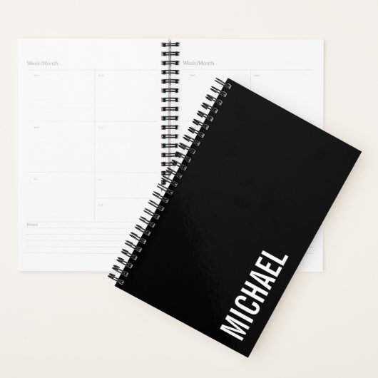 Zwarte Moderne Minimalistische Gepersonaliseerde N Planner (Display)