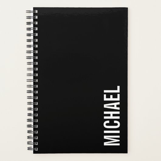 Zwarte Moderne Minimalistische Gepersonaliseerde N Planner (Voorkant)