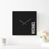 Zwarte Moderne Minimalistische Gepersonaliseerde N Vierkante Klok (Huis)