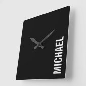 Zwarte Moderne Minimalistische Gepersonaliseerde N Vierkante Klok (Hoek)
