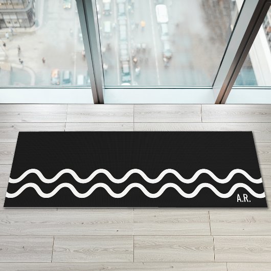Zwarte Moderne Minimalistische Golvende Lijnen Met Yogamat
