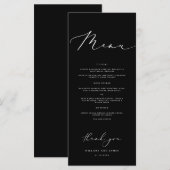 Zwarte Moderne Minimalistische Kalligrafie Trouwdi Menu (Voorkant / Achterkant)