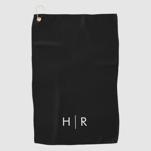 Zwarte Moderne Minimalistische Monogram Golfhanddoek (Voorkant)