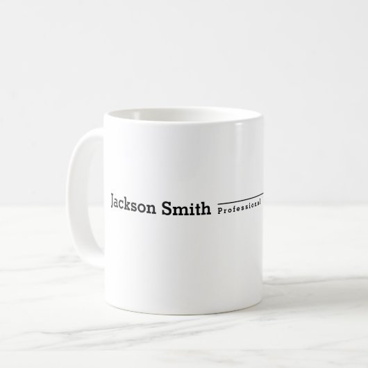 Zwarte moderne minimalistische naamprofessional koffiemok (Voorkant links)