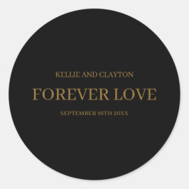 Zwarte Moderne Minimalistische Trouwdag Ronde Sticker