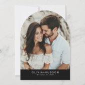 Zwarte Moderne Minimalistische Trouwfotoboog Kaart (Achterkant)