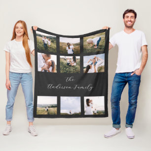 Zwarte moderne, moderne, eenvoudige 9 foto fleece deken