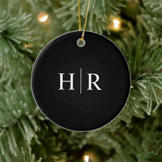 Zwarte Moderne Monogram Keramisch Ornament (Boom)