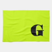 Zwarte Moderne Monogram | Neon Limoen Geel Theedoek (Horizontaal)