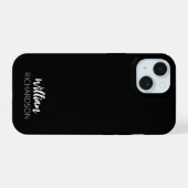 Zwarte Moderne Monogram Script Naam iPhone 15 Case (Achterkant horizontaal)