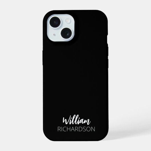 Zwarte Moderne Monogram Script Naam iPhone 15 Case (Achterkant)