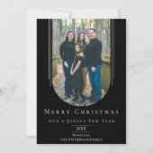 Zwarte moderne omgekeerde Boho Arch Holiday Photo Feestdagenkaart (Voorkant)