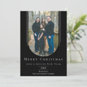 Zwarte moderne omgekeerde Boho Arch Holiday Photo Feestdagenkaart (Staand voorkant)