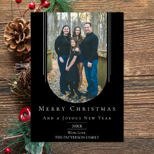 Zwarte moderne omgekeerde Boho Arch Holiday Photo  Feestdagenkaart