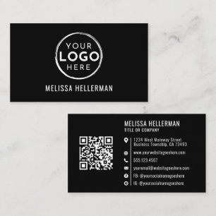 Zwarte moderne ontwerp QR-code Visitekaartje