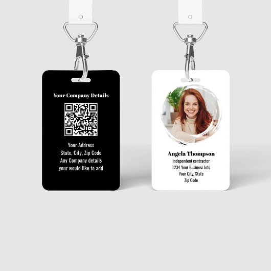 Zwarte moderne personeelsfoto QR-code badge