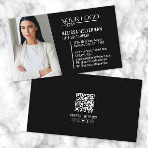 Zwarte moderne professionele QR-code fotologo Visitekaartje