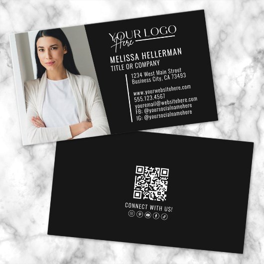 Zwarte moderne professionele QR-code fotologo Visitekaartje