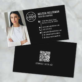 Zwarte moderne professionele QR-code fotologo Visitekaartje