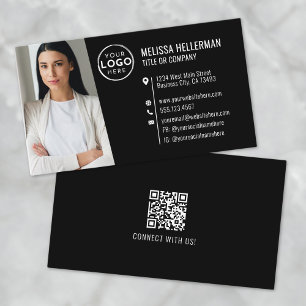 Zwarte moderne professionele QR-code fotologo Visitekaartje