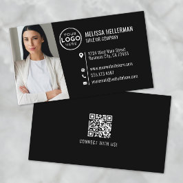 Zwarte moderne professionele QR-code fotologo Visitekaartje