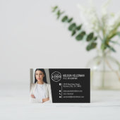 Zwarte moderne professionele QR-code fotologo Visitekaartje (Staand voorkant)