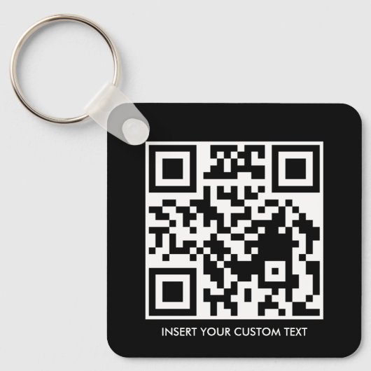 Zwarte moderne QR aangepaste tekst sleutelhanger (Voorkant)