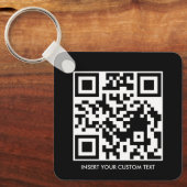 Zwarte moderne QR aangepaste tekst sleutelhanger (Voorkant)