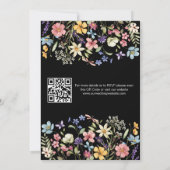 Zwarte moderne QR-code Wildflower Wedding Kaart (Achterkant)