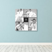 Zwarte moderne raster monogram trouwfoto collage 4 canvas afdruk (Insitu (Houten vloer))