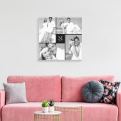 Zwarte moderne raster monogram trouwfoto collage 4 canvas afdruk (Insitu (Woonkamer))