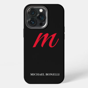 Zwarte moderne rode monogram professioneel iPhone 13 pro hoesje