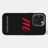 Zwarte moderne rode monogram professioneel iPhone hoesje (Achterkant horizontaal)