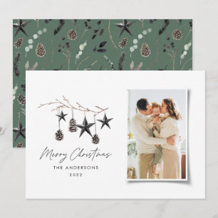 Zwarte moderne scandinavische elegante kerstfoto feestdagenkaart