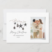 Zwarte moderne scandinavische elegante kerstfoto feestdagenkaart (Voorkant)