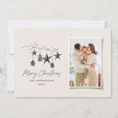 Zwarte moderne scandinavische elegante kerstfoto feestdagenkaart (Voorkant)