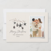 Zwarte moderne scandinavische elegante kerstfoto feestdagenkaart (Voorkant)