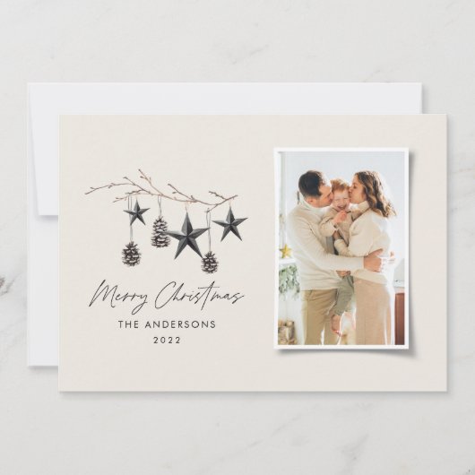 Zwarte moderne scandinavische elegante kerstfoto feestdagenkaart (Voorkant)