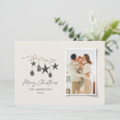 Zwarte moderne scandinavische elegante kerstfoto feestdagenkaart (Staand voorkant)