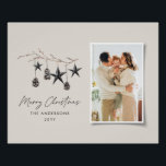 Zwarte moderne scandinavische elegante kerstfoto perfect poster<br><div class="desc">Zwart modern stijlvol rustiek waterverf beige natuurlijke Scandinavische eigentijdse gedempte kleuren beige,  zwart-wit foto vakantie kersthuis decor poster.</div>