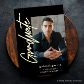 Zwarte moderne script afstudeerfeest uitnodiging