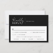 Zwarte moderne script bruiloft reactiekaart RSVP kaartje (Voorkant)