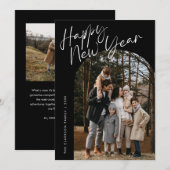 Zwarte moderne script Gelukkig Nieuwjaar Boog 2 Fo Feestdagenkaart (Voorkant / Achterkant)