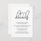 Zwarte moderne script kalligrafie op witte bruilof informatiekaartje (Voorkant / Achterkant)