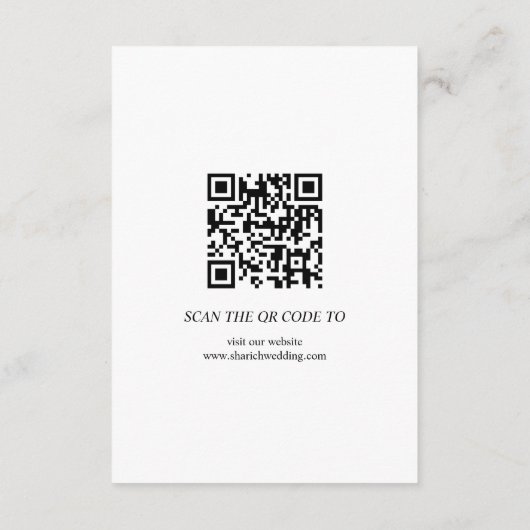 Zwarte moderne script kalligrafie op witte bruilof informatiekaartje (Achterkant)