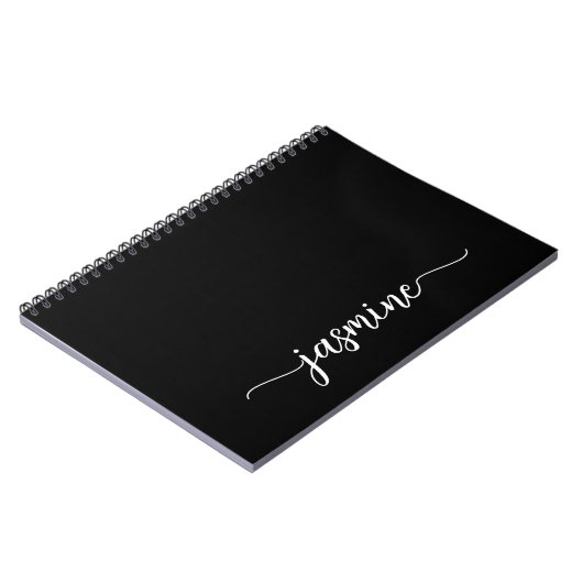 Zwarte moderne script monogram naam notitieboek vo (Linkerzijde)
