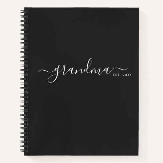 Zwarte moderne script Oma gevestigd Notitieboek (Voorkant)
