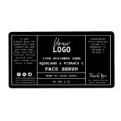 Zwarte moderne serumlabels etiket (Voorkant)