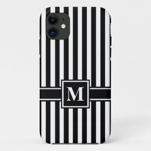 Zwarte Moderne streep met monogram Case-Mate iPhone Case